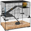 PawHut Three-Tier Small-Pet Enclosure with Glass Base – Black