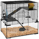 PawHut Three-Tier Small-Pet Enclosure with Glass Base – Black