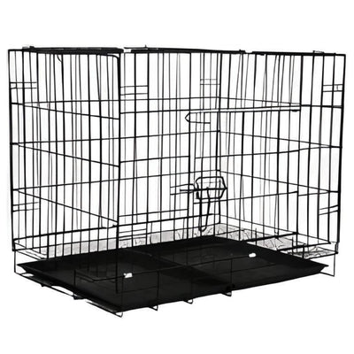 Steel Two-Door Pet Crate with Removable Tray – Black