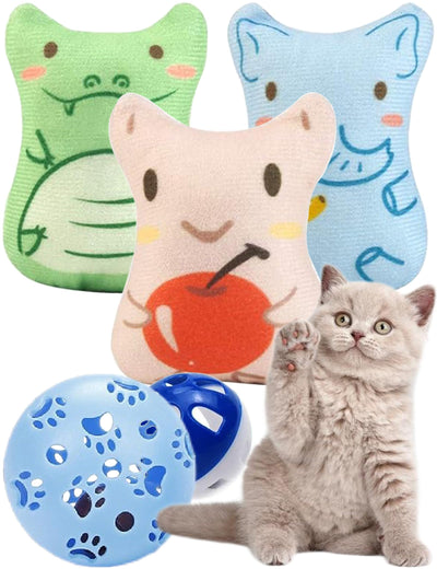DIYUQISHI 5-Pack Catnip Toys for Indoor Cats & Kittens - Chew Toys with Strong Organic Catnip for Teething Relief Interactive Play 2 Bonus Cat Ball Toys & 2 Packs of Refill Catnip