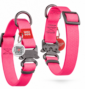 WAUDOG COLLARTEX Dog Collar with QR ID Tag – Pink, 10–16 in