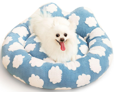 Round Pet Bed with Removable Washable Cover – Blue, 30 × 30 in