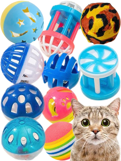 HEUHAI Plastic Bell Ball Cat Toys – 10-Pack, Assorted Styles