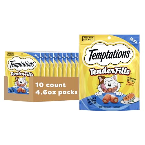 Temptations Tender Fills Adult Cat Treats – Grilled Salmon, 10 × 4.6 oz