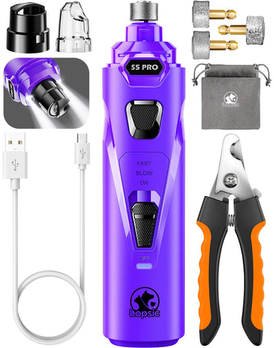 LOPSIC Rechargeable Pet Nail Grinder with Dual LED Lights