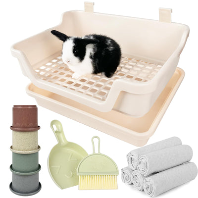 Yuoaes Rabbit Litter Box with Plastic Grid & Deep Tray – Cream