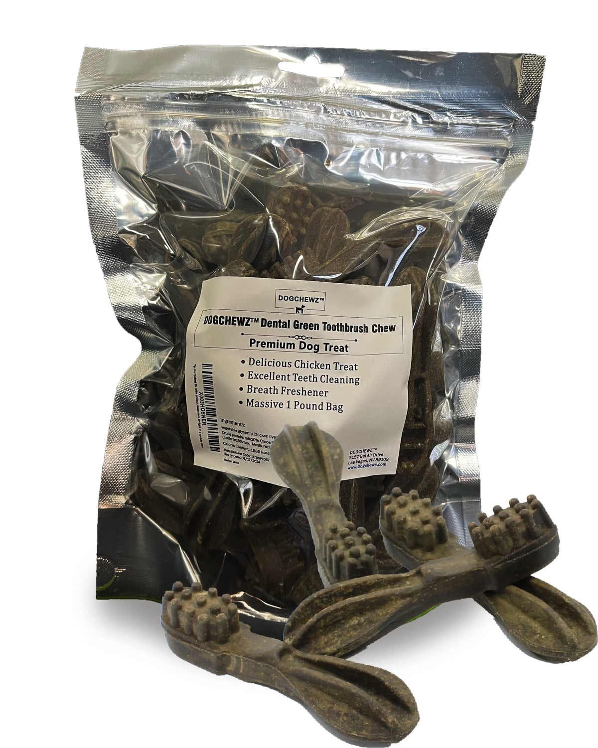 DOGCHEWZ Grain-Free Green Toothbrush Dog Chews – 1 lb