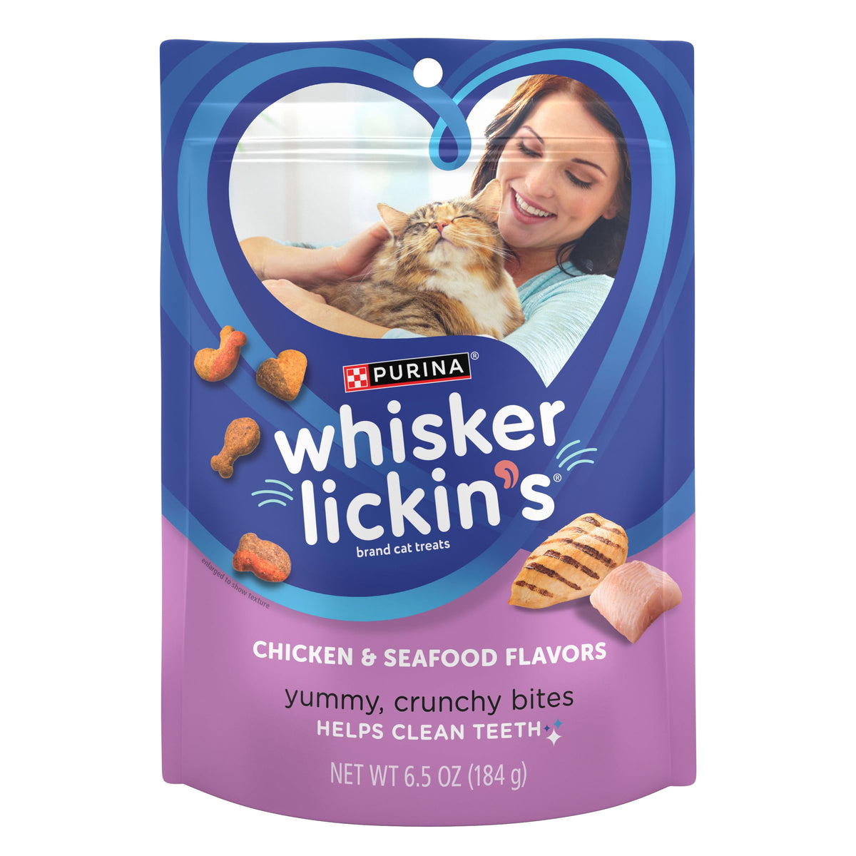 Purina Whisker Lickin’s Crunchy Cat Treats – Chicken & Seafood, 7 × 6.5 oz
