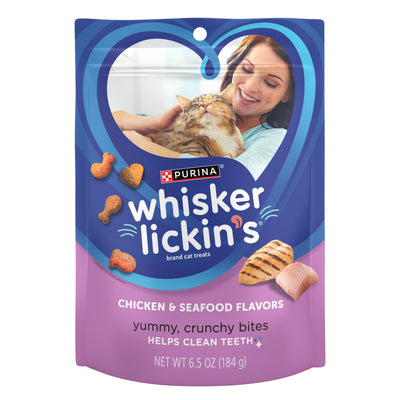 Purina Whisker Lickin’s Crunchy Cat Treats – Chicken & Seafood, 7 × 6.5 oz