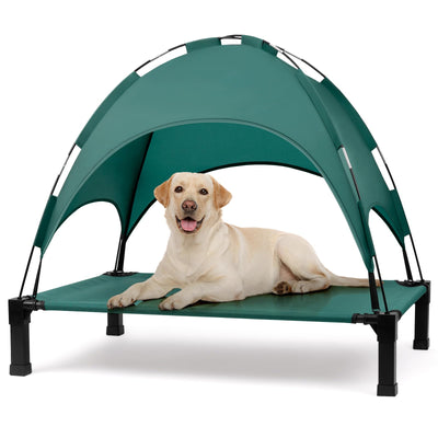 Heeyoo Elevated Dog Cot with Removable Canopy – Green, 51 × 36 in
