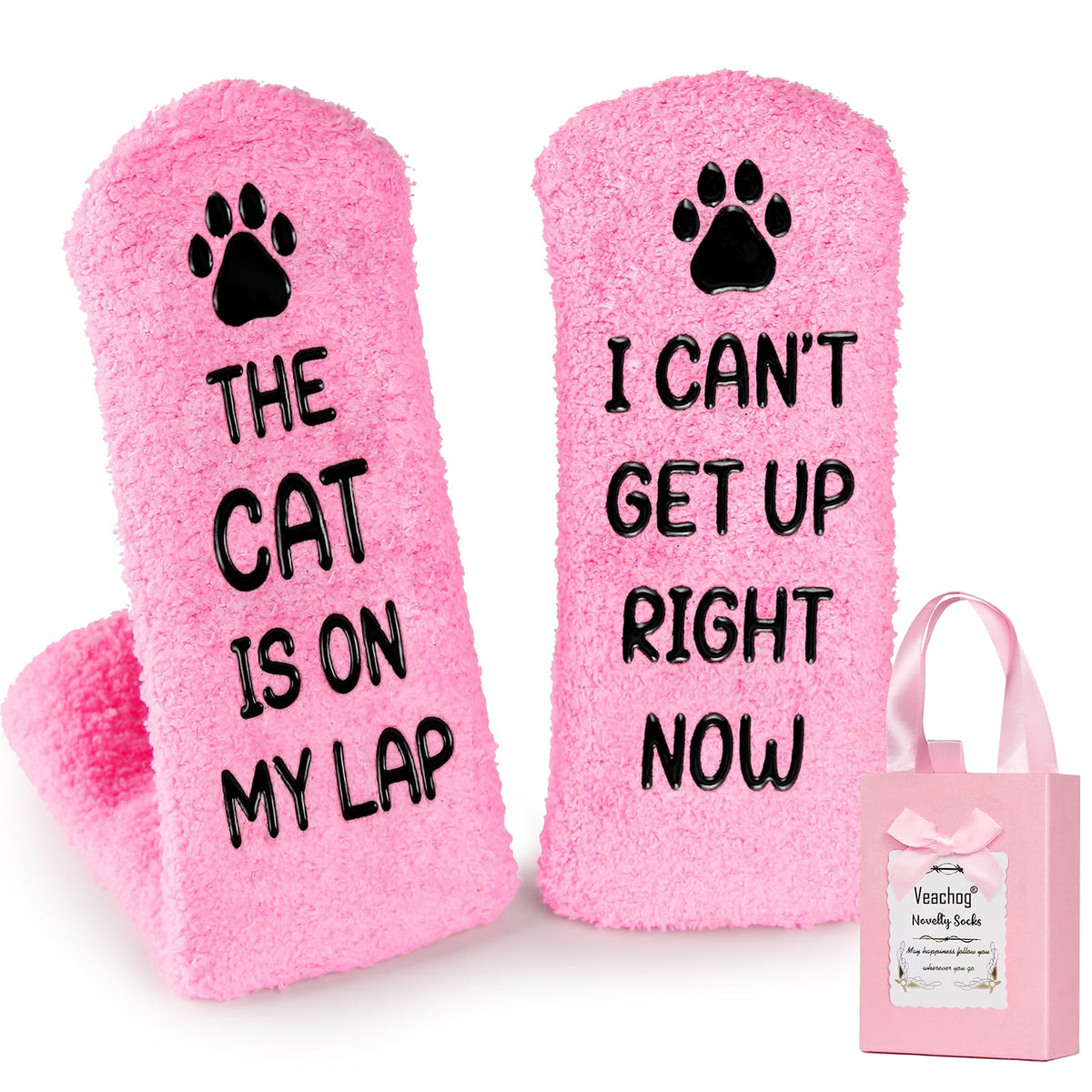 Veachog Fuzzy Cat Lover Socks – Cat Is on My Lap, Pink