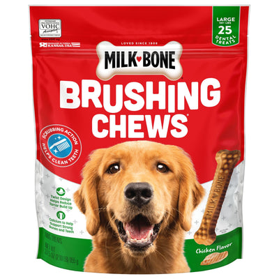 Milk-Bone Brushing Chews Dog Dental Treats – Large, Chicken, 25 Count