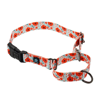 Max and Neo Martingale Dog Collar – Red Poppies, Medium