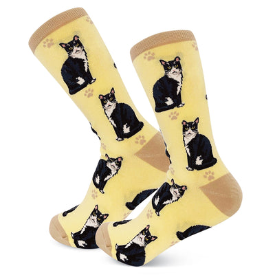 Pet Lover Cat-Pattern Socks – Black & White Cat Design, One Size