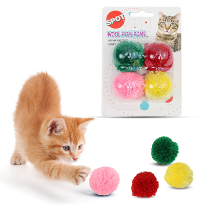 SPOT Ethical Wool Pom-Pom Cat Toys with Catnip – 4-Pack