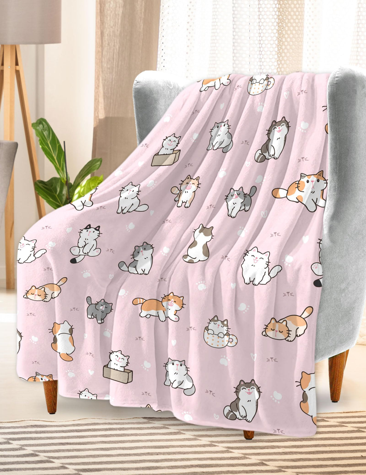 SEGXCFL Pink Cat-Themed Fleece Throw Blanket – 50 × 60 in