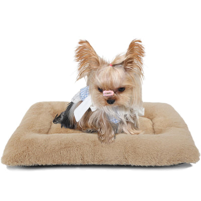Washable Plush Dog Crate Pad – Light Brown, 18 × 12 × 2 in